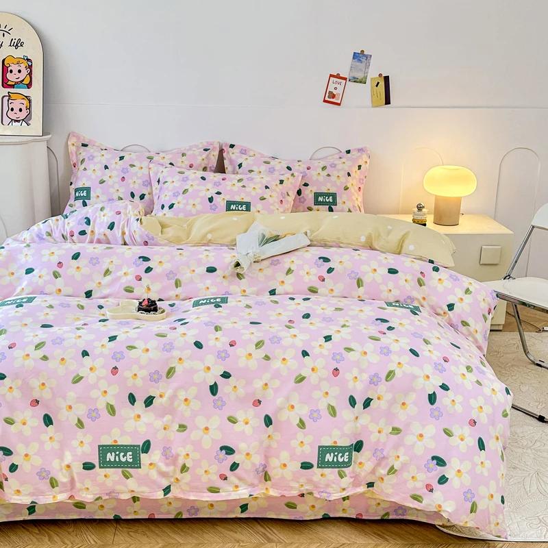 Цветочный пододеяльник в садовом стиле, 100% хлопок, бохо-эстетика, зеленый, с рисунком из разноцветных цветов, 3 предмета