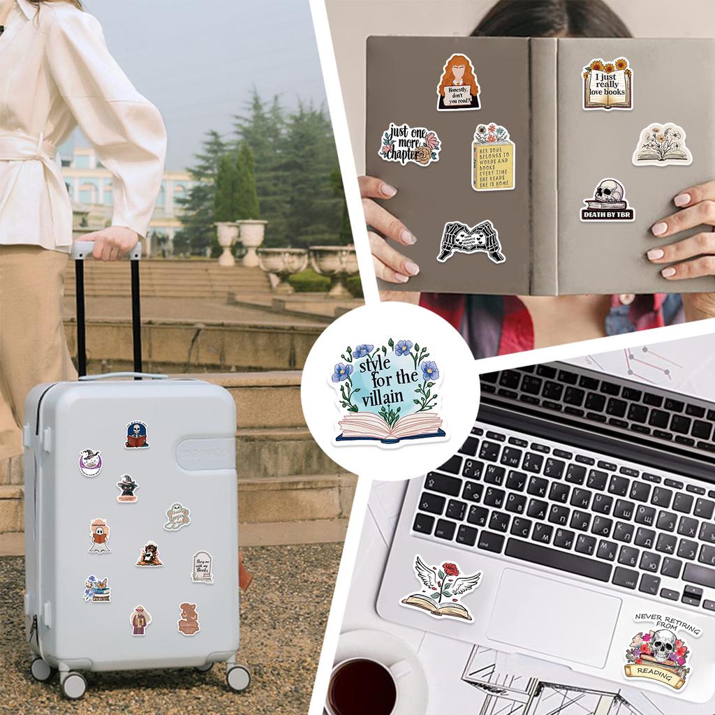 50 Cartoon Readings Bookish Doodle Stickers Decorate Guitar Notebook Suitcase DIY Waterproof