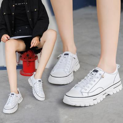 Кожаные белые туфли женские новые кожаные универсальные туфли на толстой платформе осенние студенческие туфли на плоской подошве для скейтборда