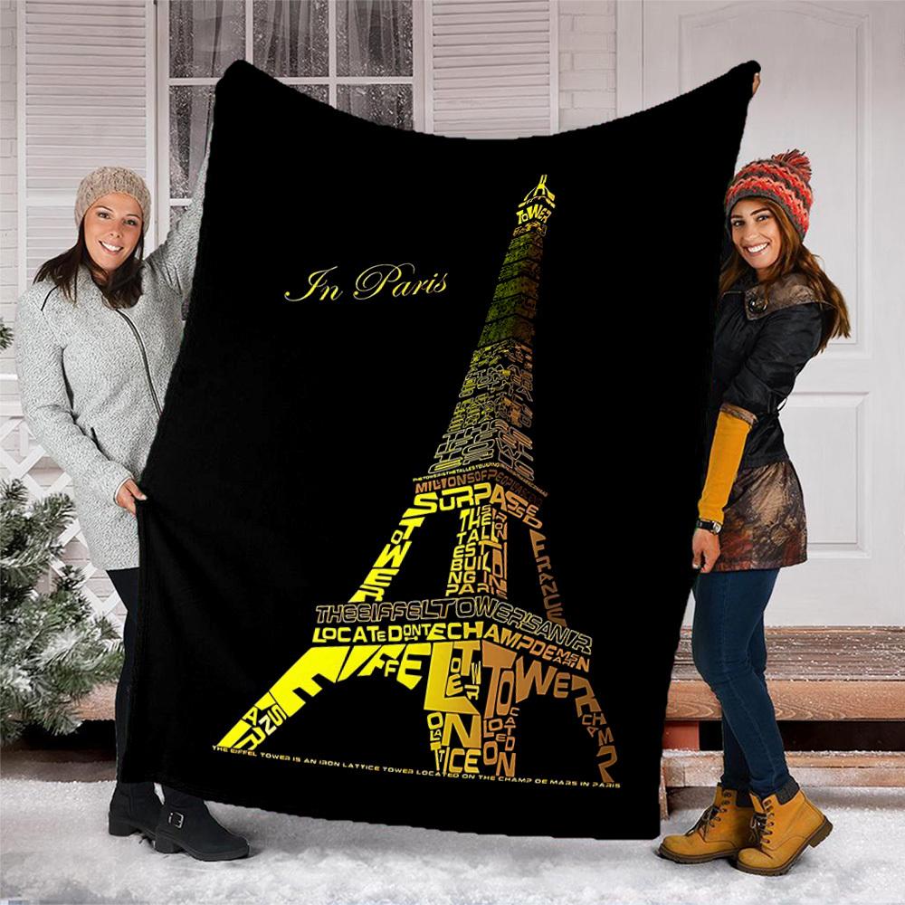 1pc Eiffel Tower Print Outdoor Soft Polyester Flannel Throw Blanket Versatile for All Seasons , Soft , Cozy , Warm All Season Quilted Throw ,
