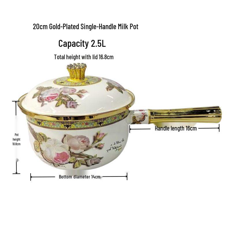 Универсальный эмалированный фарфоровый ковш с одной ручкой для молока, супа, лапши и детского питания - Совместим с индукционными/газовыми плитами