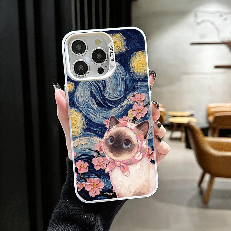 Милый Цветочный Платок Кот Ударопрочный Чехол для Телефона для iPhone 17 Air 16 16E 15 Pro Max 14 Plus 13 Mini 12 Задняя Крышка Противоударный F