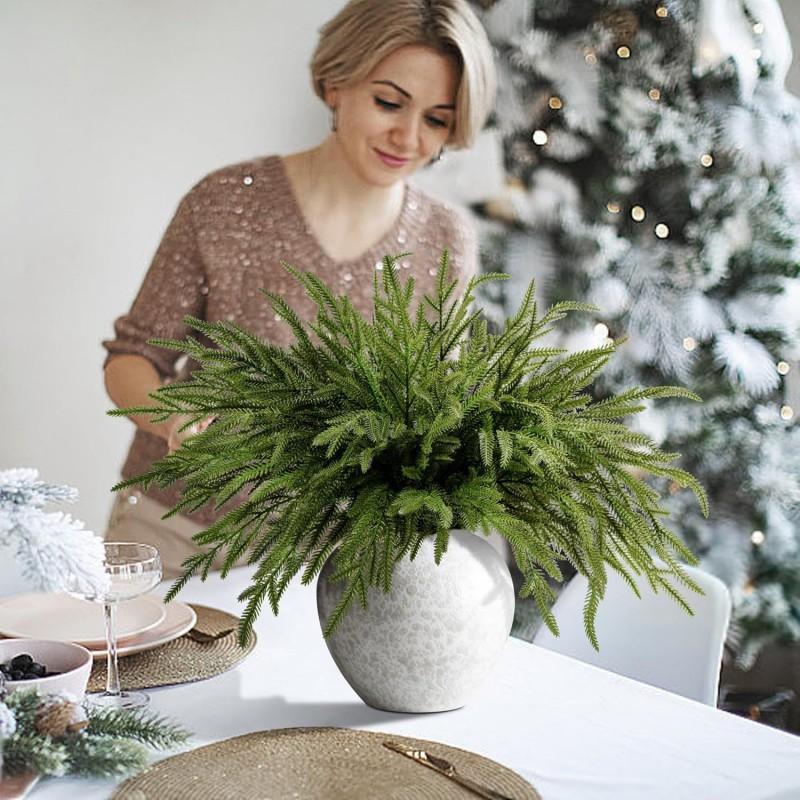 13-Tip Norfolk Pine Artificial Branches DIY Christmas Table Centerpiece Fireplace Decor Set