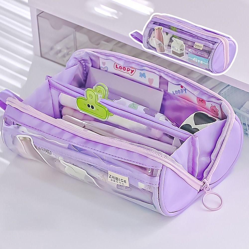 8 LAYERS Pen Bag Transparent Window Stationery Organizer Portable Pencil Case Student Gift
