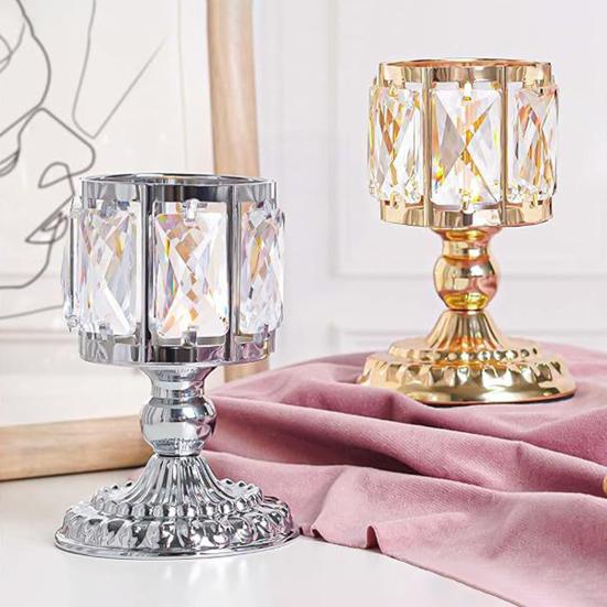 Faux Crystal Candle Holder European Style Candle Cup Shiny Tealight Holder Table Centerpiece for Home Wedding Party Decoration