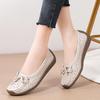 Women's Genuine Leather Summer Slip-On Moccasins: Breathable, Hollowed Design for Middle-Aged and Elderly. Casual, Flat, Comfortable Shoes.