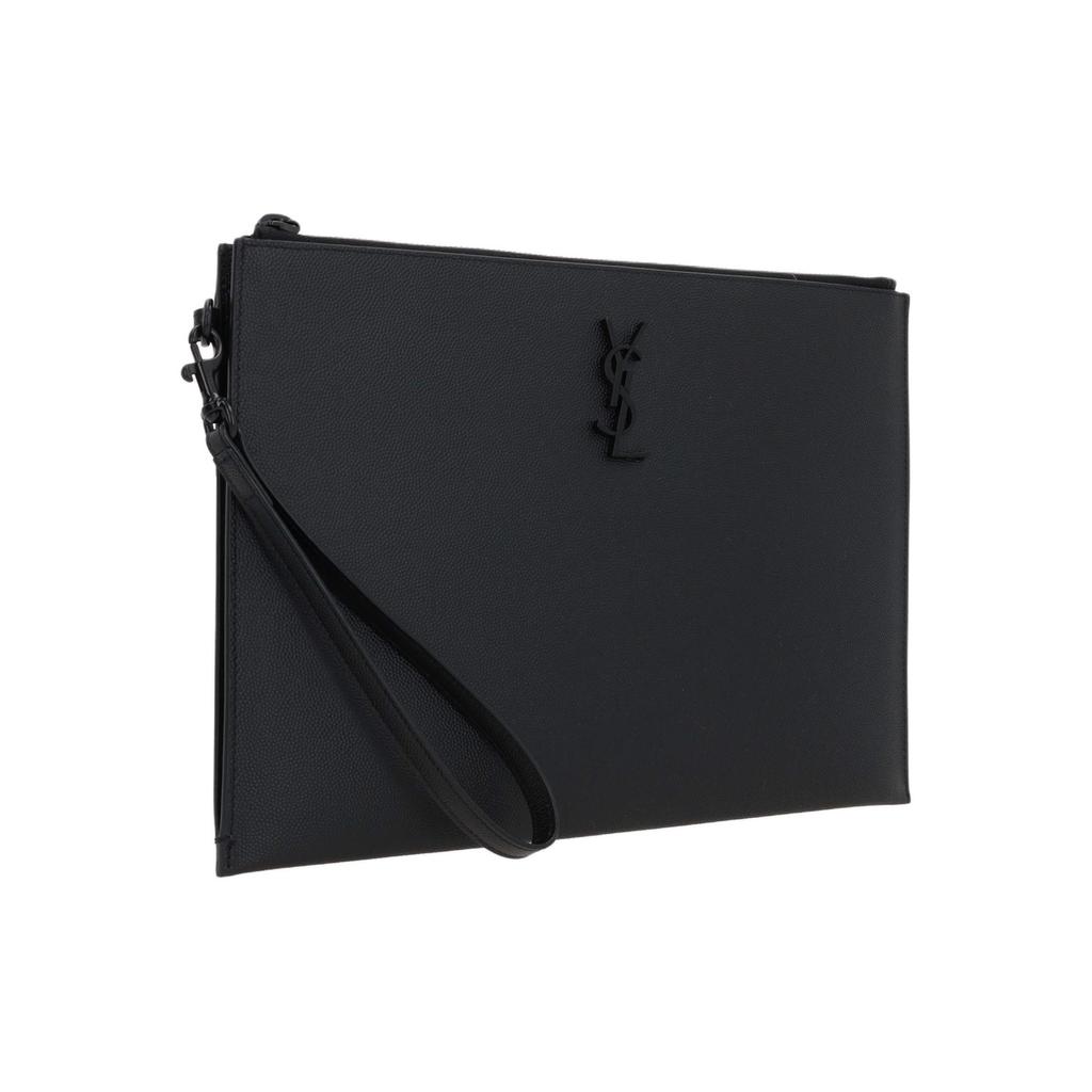 Saint Laurent Zipper Grainy Textured Leather Clutch Women clutch Black 667686-BTY0U-1000