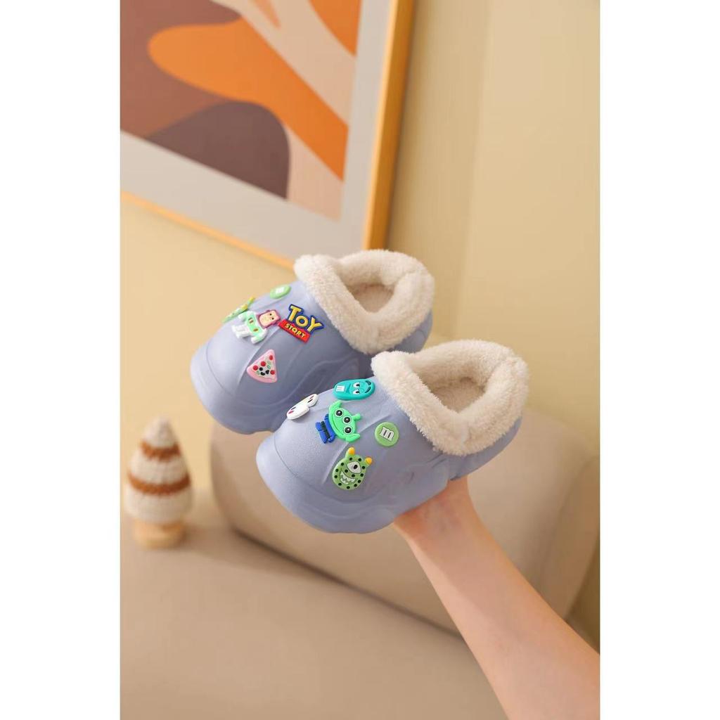 Детские хлопковые тапочки из ЭВА Зимние детские теплые милые мультяшные тапочки Базз Лайтер Съемные нескользящие хлопковые тапочки для родителей и детей