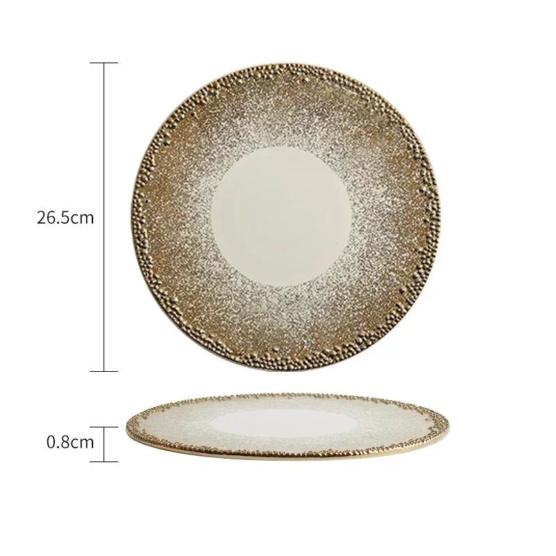 Золотая кайма Высококачественные обеденные тарелки Креативная легкая роскошная керамическая тарелка Ретро ресторанный стейк плоский поднос бытовая посуда