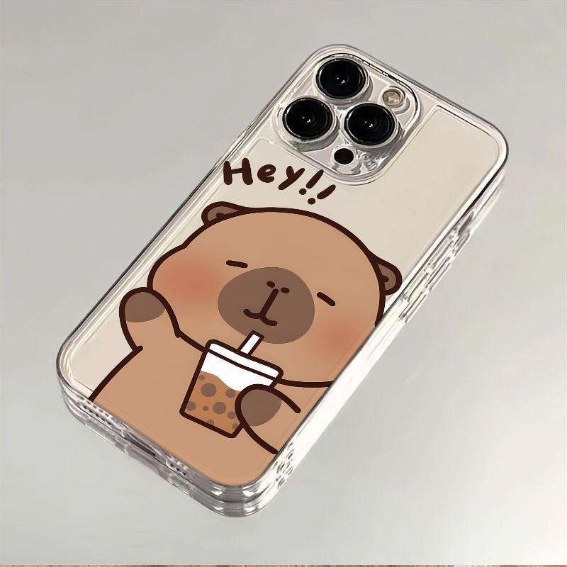 Чехол для телефона с капибарой, пьющей воду, для iPhone 17 Air 16E 16 15 14 11 Pro Max Plus 13 12 Mini 8 7 X, прозрачный противоударный чехол