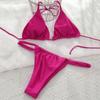 2 Pcs/Set Women Bikini Set Pleated Solid Color Lace Up High