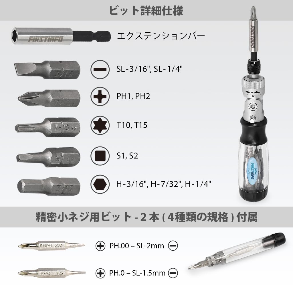 Набор отверток с трещоткой Ryosho FIRSTINFO TOOLS с насадками до 7 мм для ремонта очков, часов, батареек, мебели и компьютеров 14-в-1 1,5 мм Ремонт, Замена,
