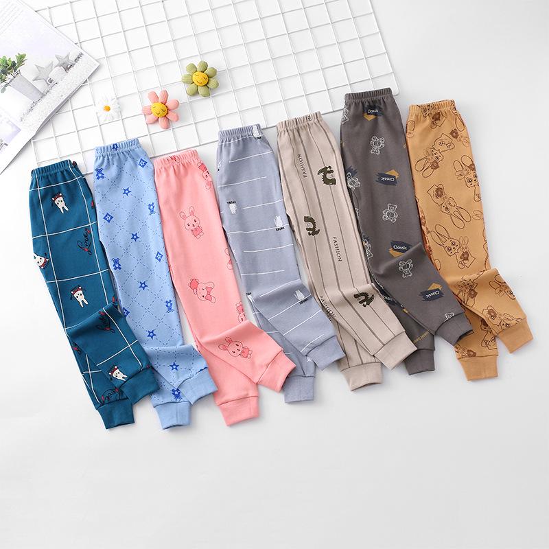 Детские осенние брюки из чистого хлопка: Мягкая внутренняя одежда для мальчиков и девочек, легкие пижамы на весну и осень