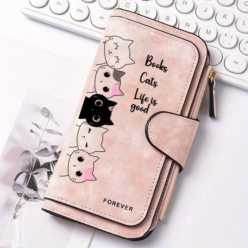 Women's Black Striped Cat Long Wallet Multi-functional Snap Button Coin Purse Ideal Gift for Cat Lovers Daily Use Festival Present Outdoor Activities