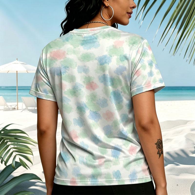 Women's Korean Style Minimalist Short Sleeve T-Shirt, Soft Comfort Fabric, Colorful Gradient, Versatile for Summer Daily & Night Market.