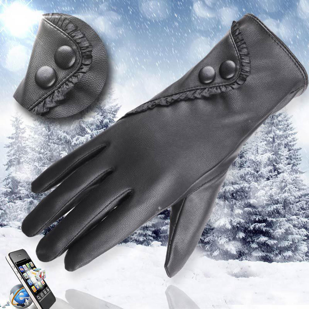 Novel Fashion Women Lady Soft Leather Gloves Winter Warm Mitten Xmas Gift Black