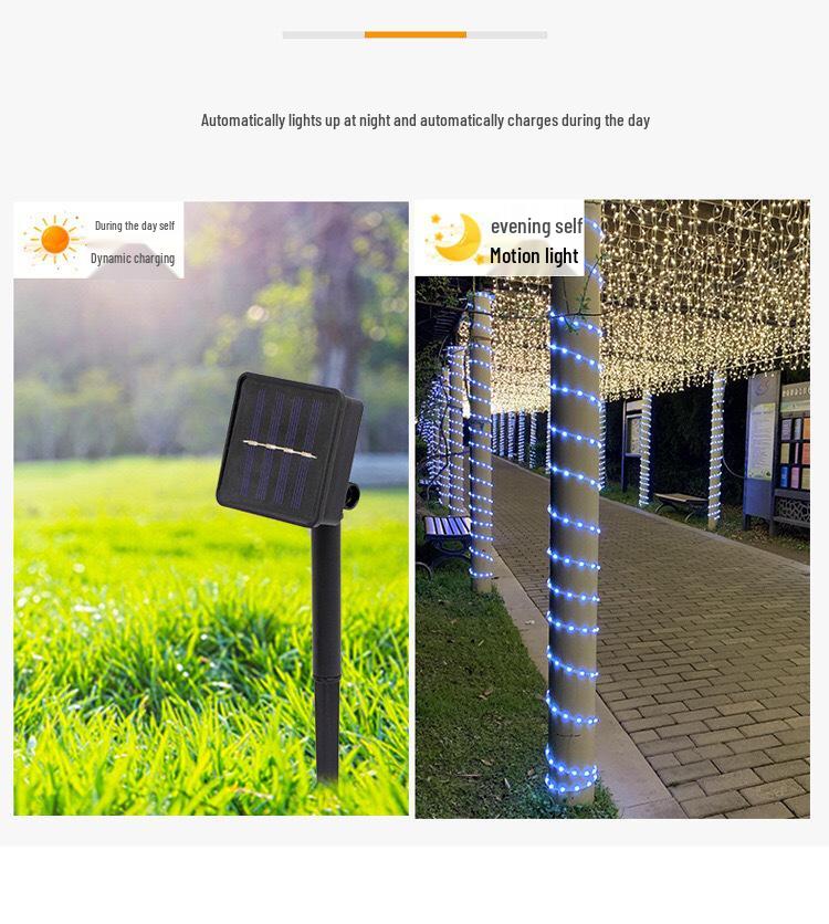 LED Solar Tube Fairy Lights, Copper Wire, Waterproof, Outdoor Christmas Courtyard Decoration