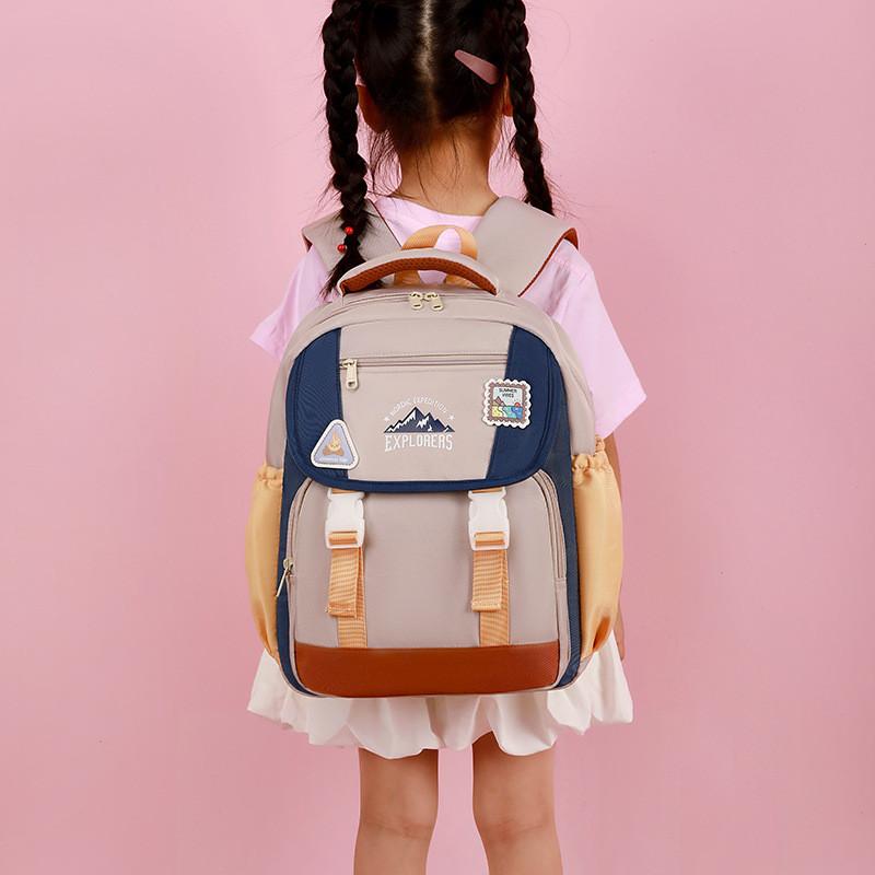 Nylon Preschooler Color Block Backpack With Cartoon Animal Pendant Small Bag