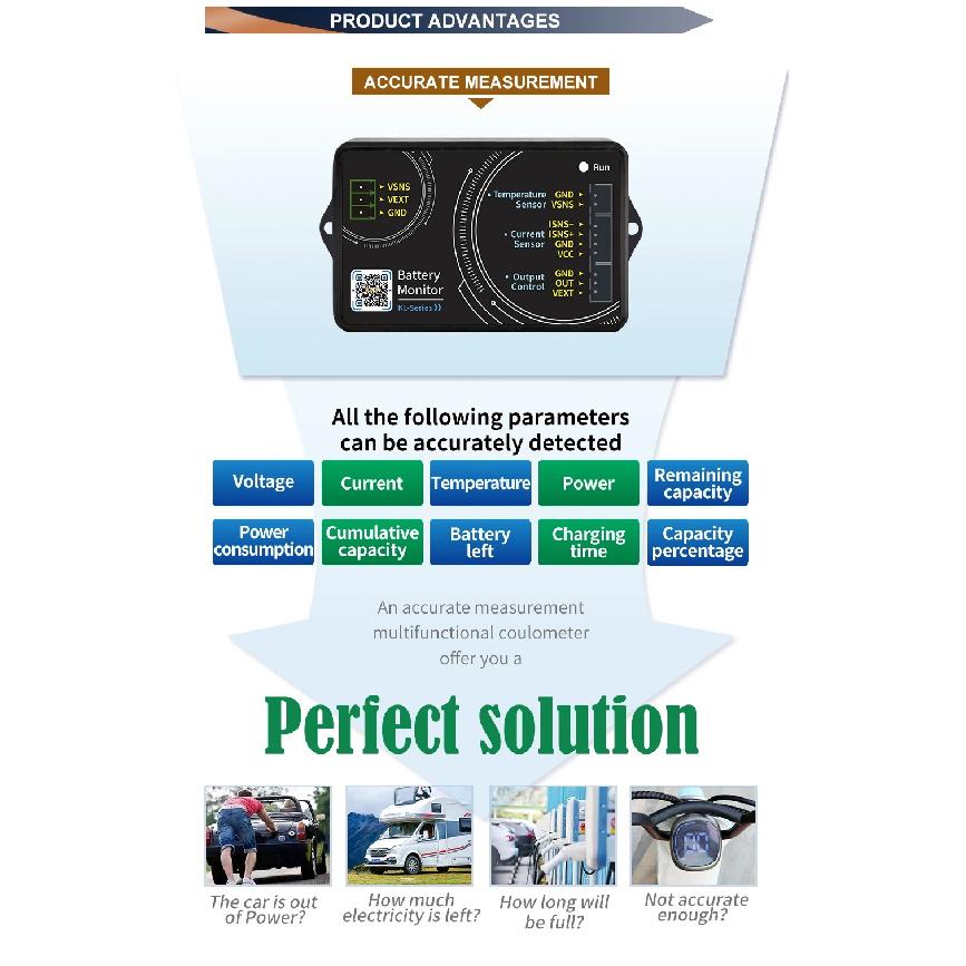 Bluetooth-монитор аккумулятора KL-F DC 0-120V 0-600A Тестер аккумулятора Вольтметр Амперметр Ваттметр Кулонметр аккумулятора Индикатор емкости