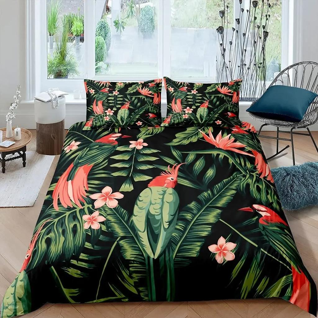 Tropical Birds Duvet Cover Watercolor Hummingbird Flowers Twin Bedclothes Exotic Wildlife White Abstract Polyester Qulit Cover