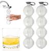 Ice Ball Maker 4 Hole Round Ice Cube Mold Easy Fill Release Ice Sphere Maker with Silicone Cover for Whiskey Cocktails