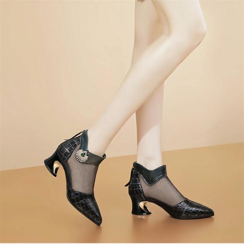 Женские ботильоны женские с острым носком весна и лето сетчатые дышащие ботильоны женские повседневные комфорт каблук обувь ab385