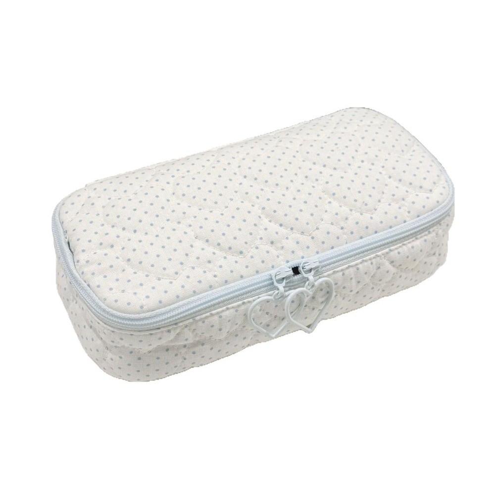 Quilted Pencil Case Heart Double Zipper Pencil Pouch Durable Stationery Pouch Students
