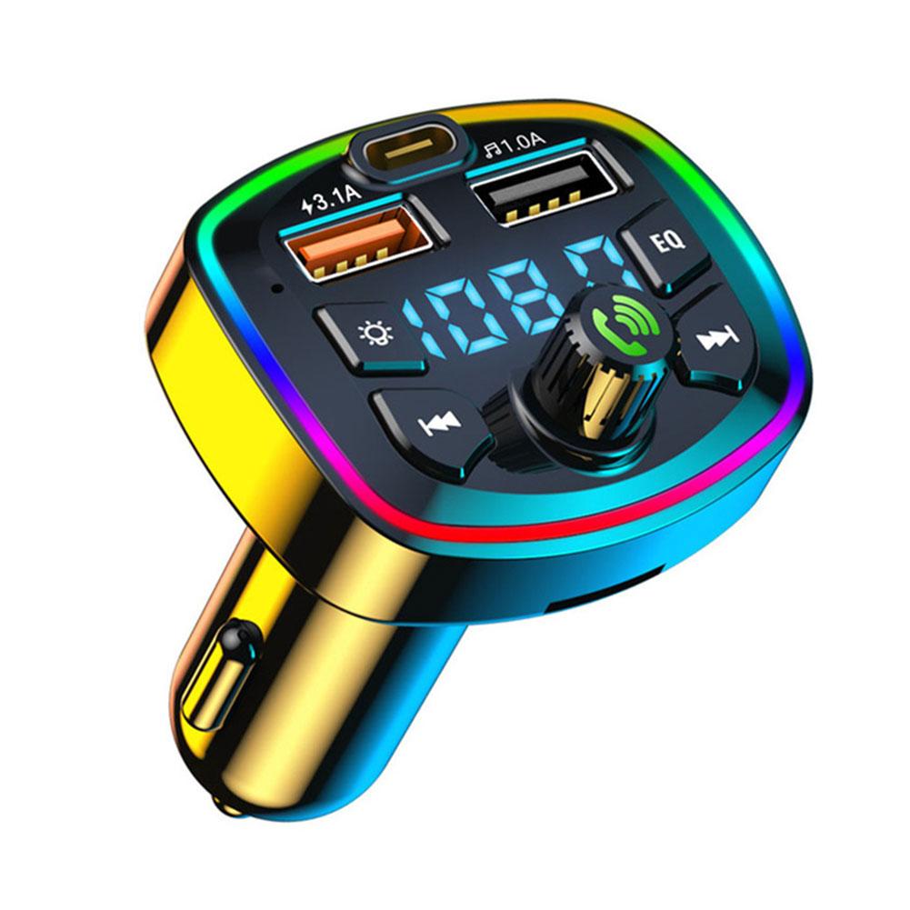 Bluetooth FM Transmitter Multi-Function Atmosphere MP3 Player for Car with QC3.0 Fast Charger, LED Mood Light Music Receiver