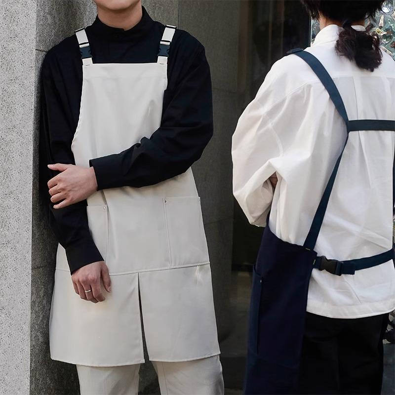Кухонный Кафе Рабочий Водонепроницаемый Фартук с Карманами и Дизайном с Передним Разрезом для Женщин и Мужчин Маслостойкий Фартук Бариста Шеф-повара Официанта
