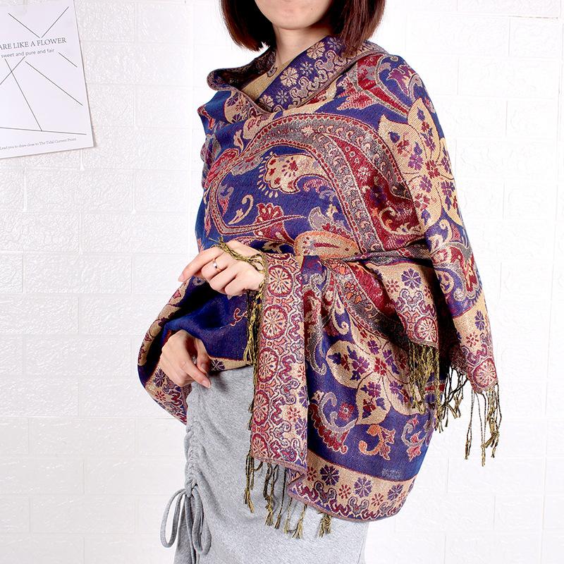 Paisley Pashmina Shawl Scarf Women Jacquard Cashew Printed Scarves Double-side Flowers Borders Female Tassel Blanket Wraps