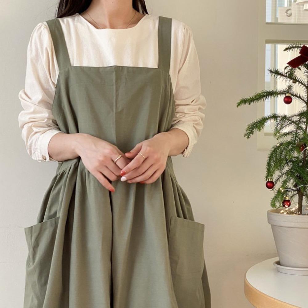 Cotton Kitchen Apron Adjustable Straps Cooking Apron Multifunctional Korean Style Apron  Painting