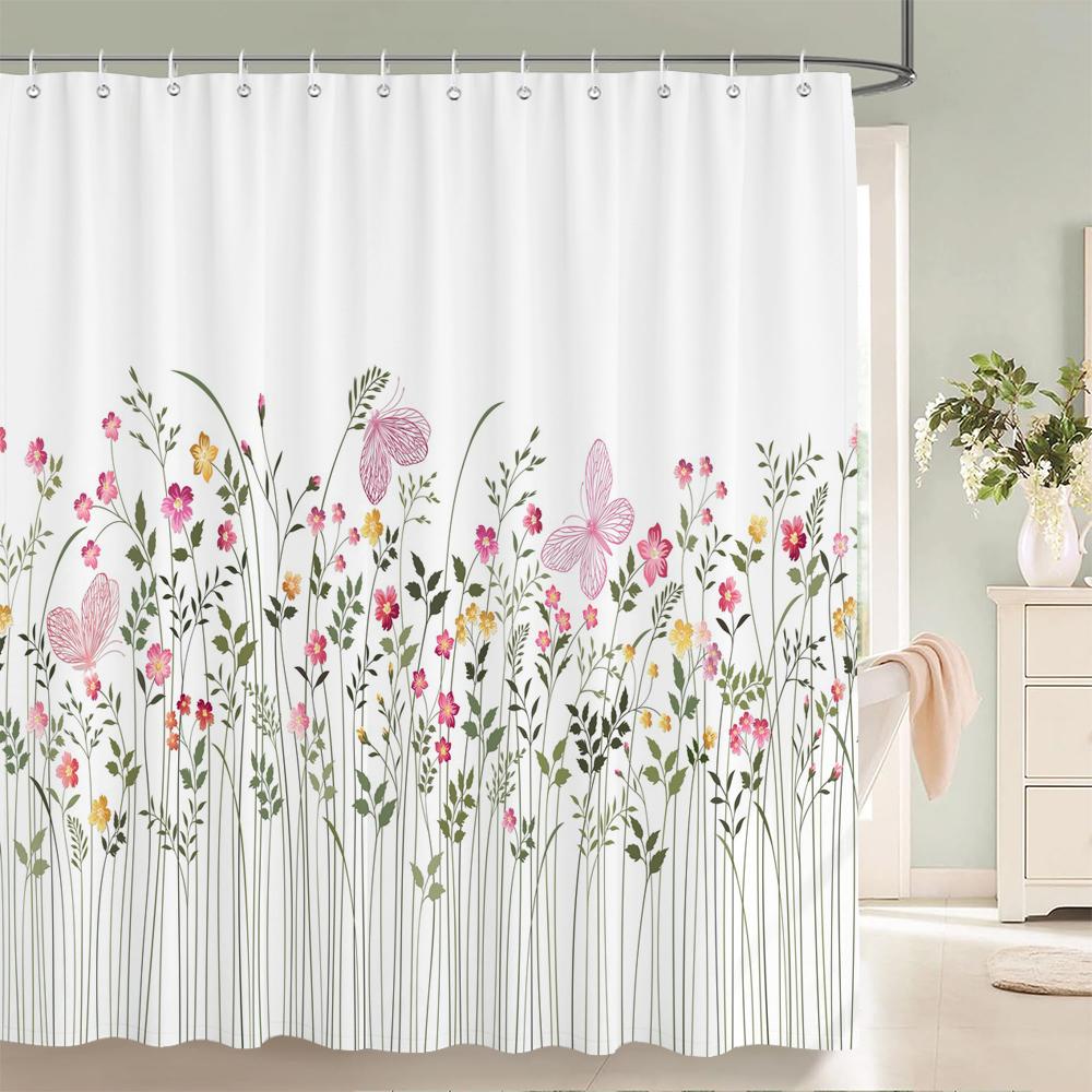 Занавеска для душа в китайском стиле с цветами и птицами, занавеска для ванной, водонепроницаемая занавеска для ванной комнаты с крючками, 3d печать, занавеска для ванны