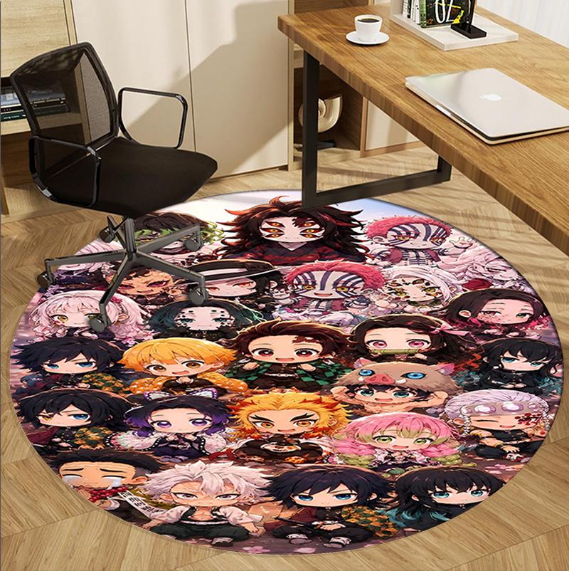Demon Slayer Pattern Round Rug, Indoor/Outdoor Mat, for Picnic, Gameroom, Bedroom, Office, Living Room, Home Decor Carpet, Birthday Gift