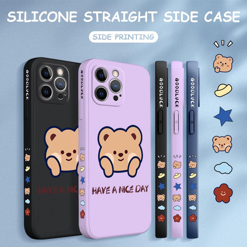 Прекрасный милый чехол для телефона с мультяшным медведем для IPhone 14 13 12 11 Samsung Galaxy S23 S22 A52 A52S, мягкий, полная защита, квадратный жидкий силиконовый чехол