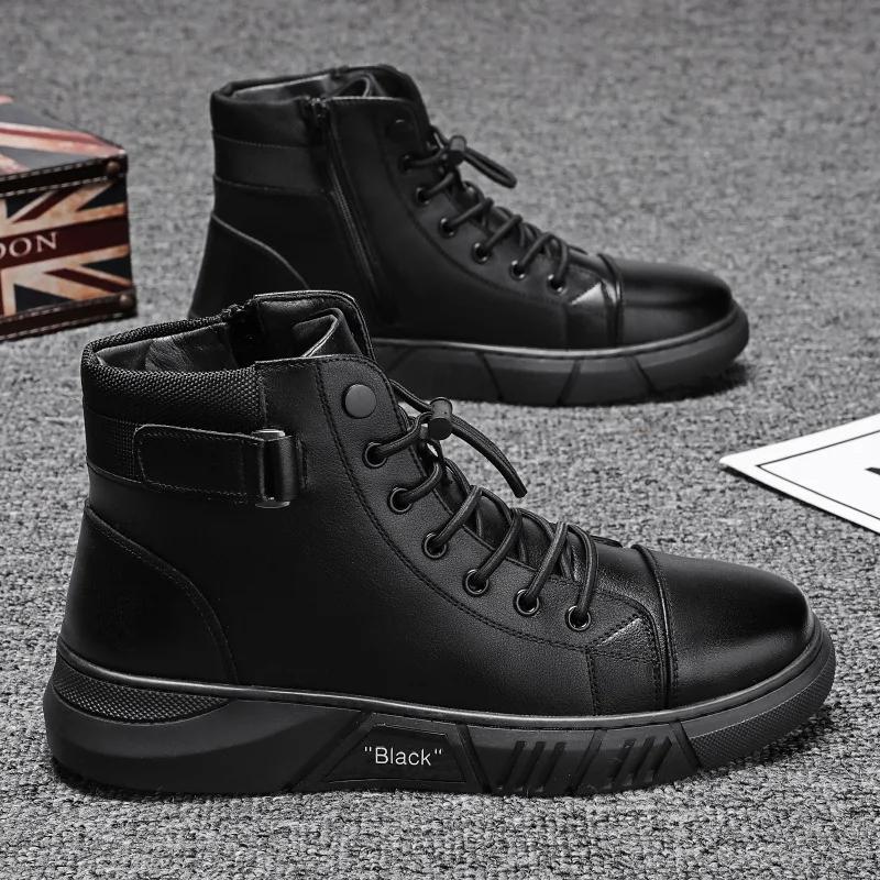 New Motorcycle and Ankle Boots Waterproof Boots Men Leather Shoes Men Casual Boot Bota Masculina Men's High-top Fashion Shoes