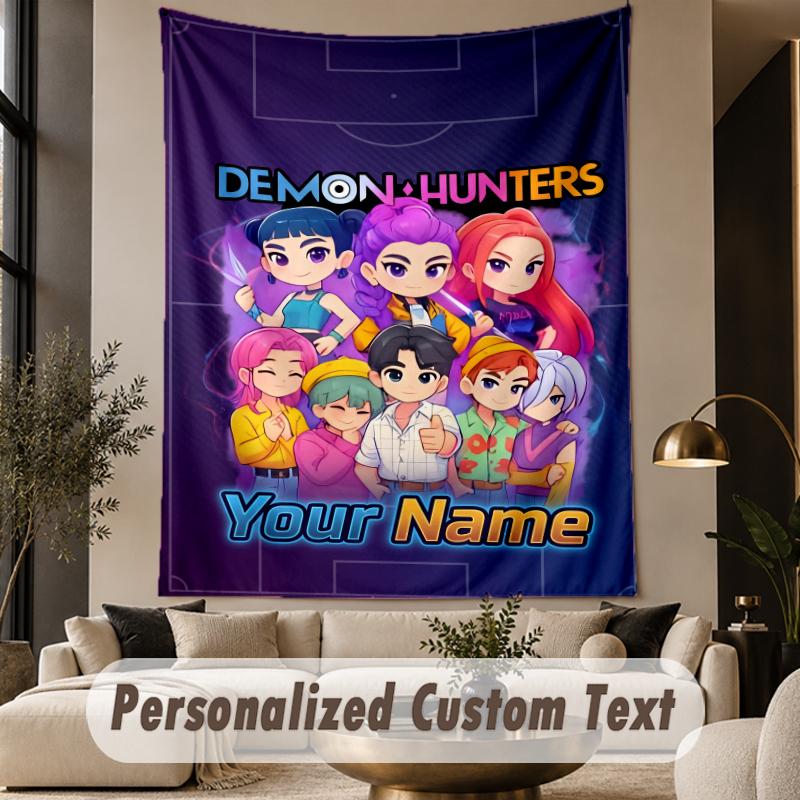 Custom Text Tapestry Kpop Demon Hunters Print Wall Tapestry Indoor Living Room Wall Decor