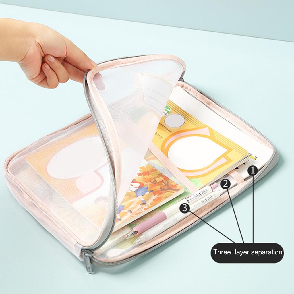 Large Capacity Transparent Storage Bag Student Test Paper Organizer Durable PVC Document Pouch For School Office Home Use