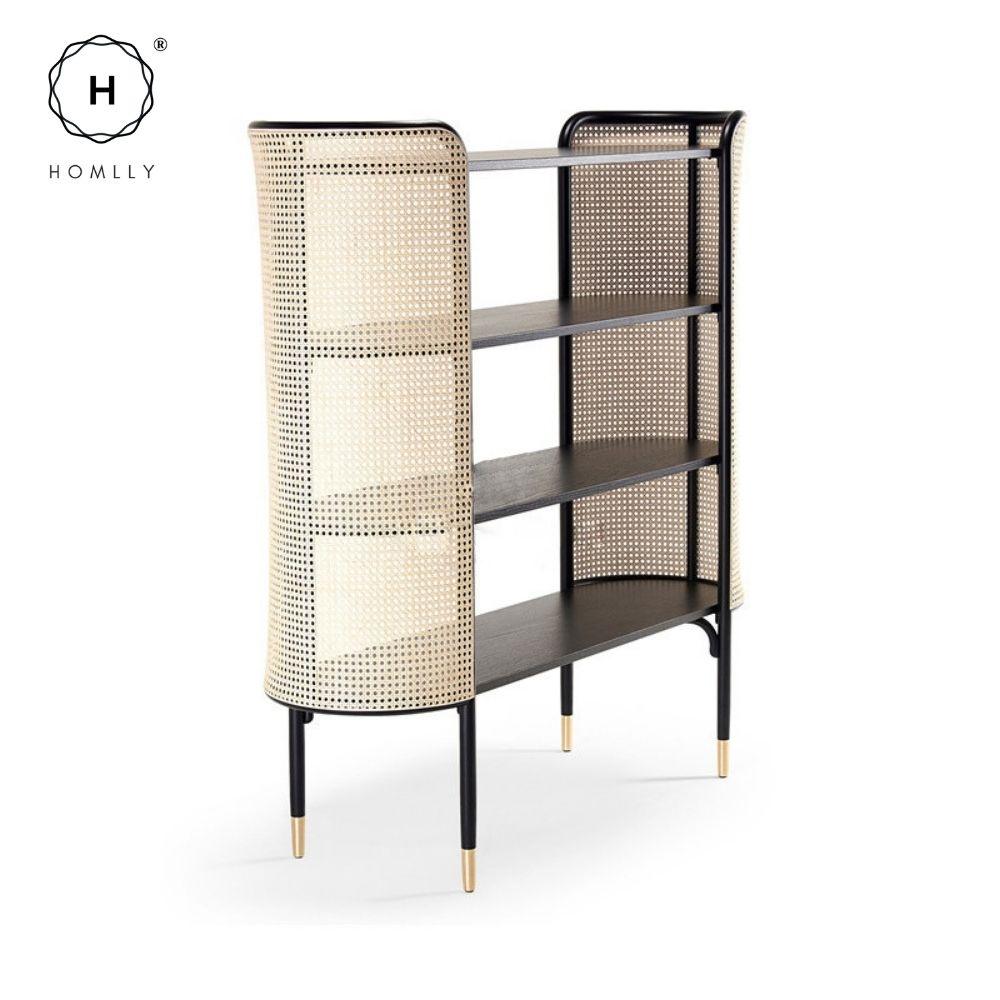 Homlly Natural Rattan Black Solid Wood Display Furniture Sets