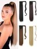 Synthetic Ponytail Hair Extension Clip In Fake Wig Hairpiece Blonde Wrap Around Pigtail Long Smooth Overhead Pony Tail