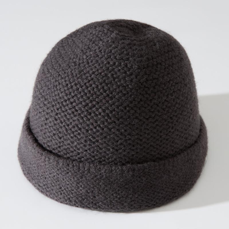 Autumn and winter solid color knitted wool hat thickened warm hemming bucket hat Korean version versatile cold hat unisex