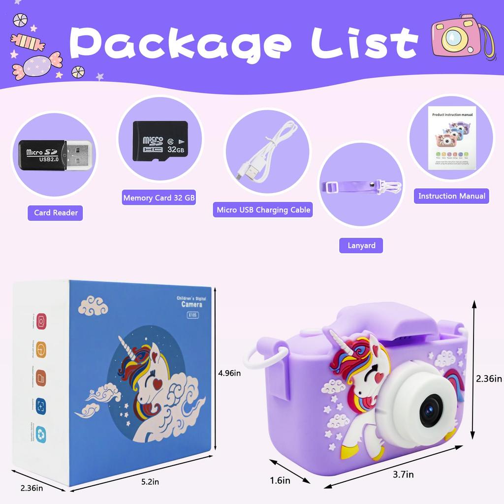 Новая камера-игрушка Единорог для детей, милый конь, 32 МП, 1080P HD, цифровая камера для малышей, рождественский, день рождения, фестивальный, детский подарок
