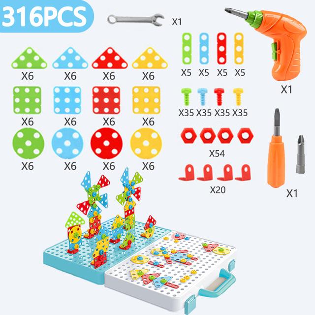 Kids Electric Driller Screw Toy Montessori Nut Assemble Disassembly Boys Simulation Repair Toolbox Set Game Education Toys