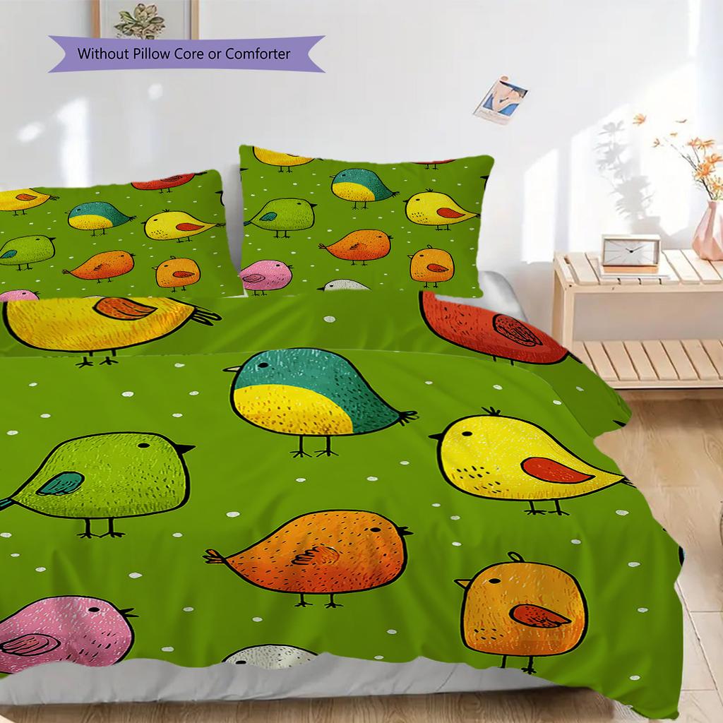 Bird Pattern Bedding Quilt Set Quilt Cover Pillowcase Home Decoration Birthday Gift (1 * duvet cover + 2 * pillowcase, without core)