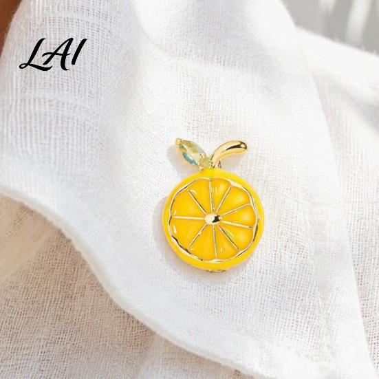 Outfit Embellishment Lemon Slice Brooch Pin Oil Dripping Fruit Pin with Bags Decorative Pins Rhinestone Leaf Badge for Clothes Scarves Brooches