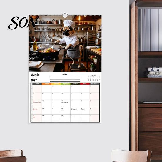 Creative Holiday Gift 2027 Pugs Working Wall Calendar, Funny Dog Hanging Year Round Planning Tool 12 Monthly Planner with Unique Illustrations