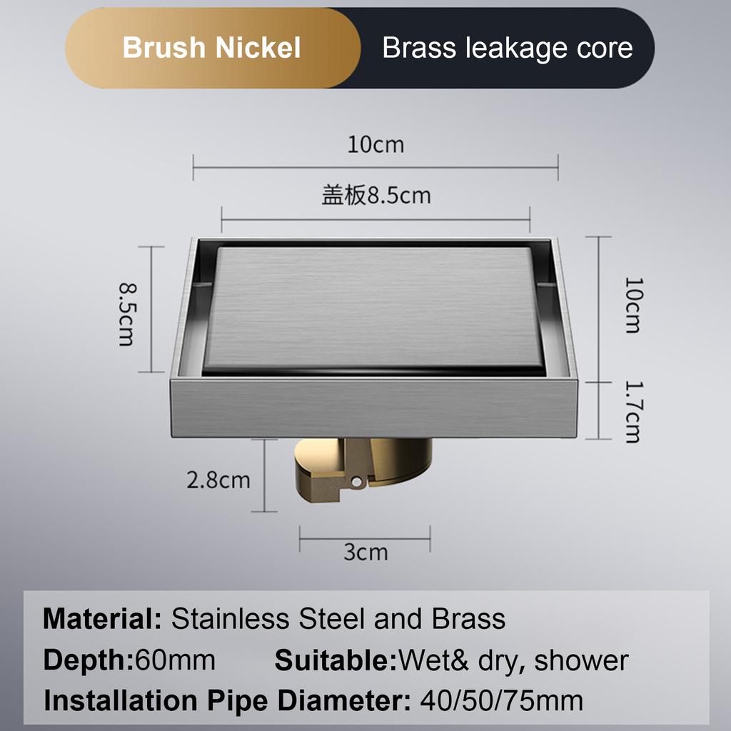 Сливной трап для пола 10*10 см, антизапаховый слив для ванной, дезодорирующий квадратный, сделай сам, черный, заглушка для фильтра для душа, труба из нержавеющей стали 304