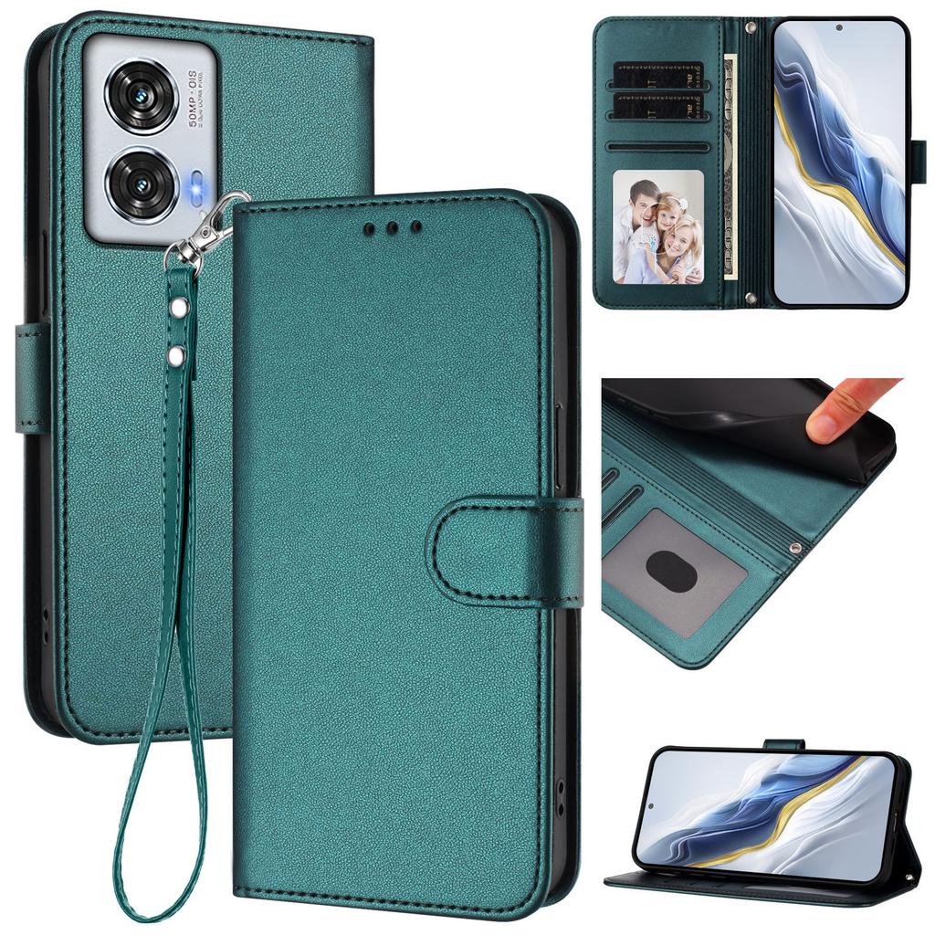 Чехол-портмоне из кожи с подставкой и ремешком на запястье для Motorola Moto G85 5G/Motorola Edge 50 Fusion 5G