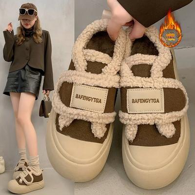 Хлопковые туфли на подошве-маффине на липучке женские зимние бархатные утепленные 2025 зима новая обувь-лоферы на одной педали хлебные туфли тренд