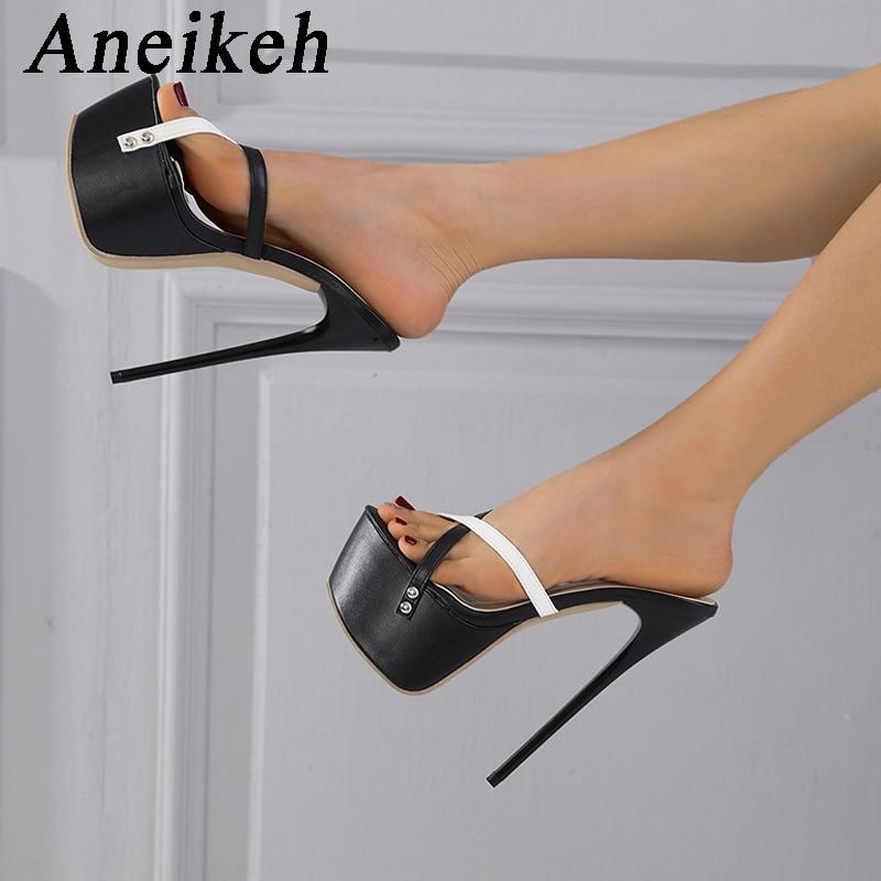 Aneikeh/летние пикантные женские босоножки на платформе на тонком высоком каблуке, модные вечерние платья из искусственной кожи с узким ремешком и открытым носком, туфли с открытой пяткой