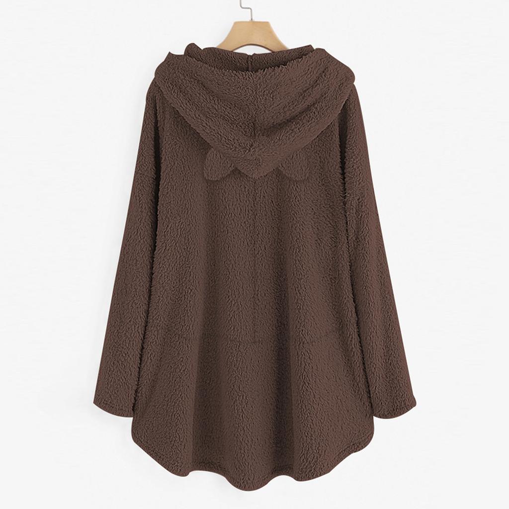 Women Fleece Embroidery Cat Ear Plus Size Hoodie Pocket Top Sweater Blouse